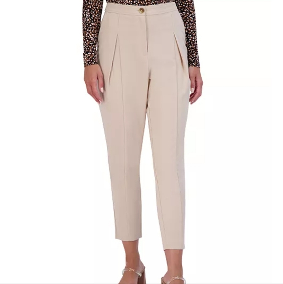 BCBGeneration High Rise Pleated Straight Leg Cream Ankle Pants Small - Picture 1 of 8